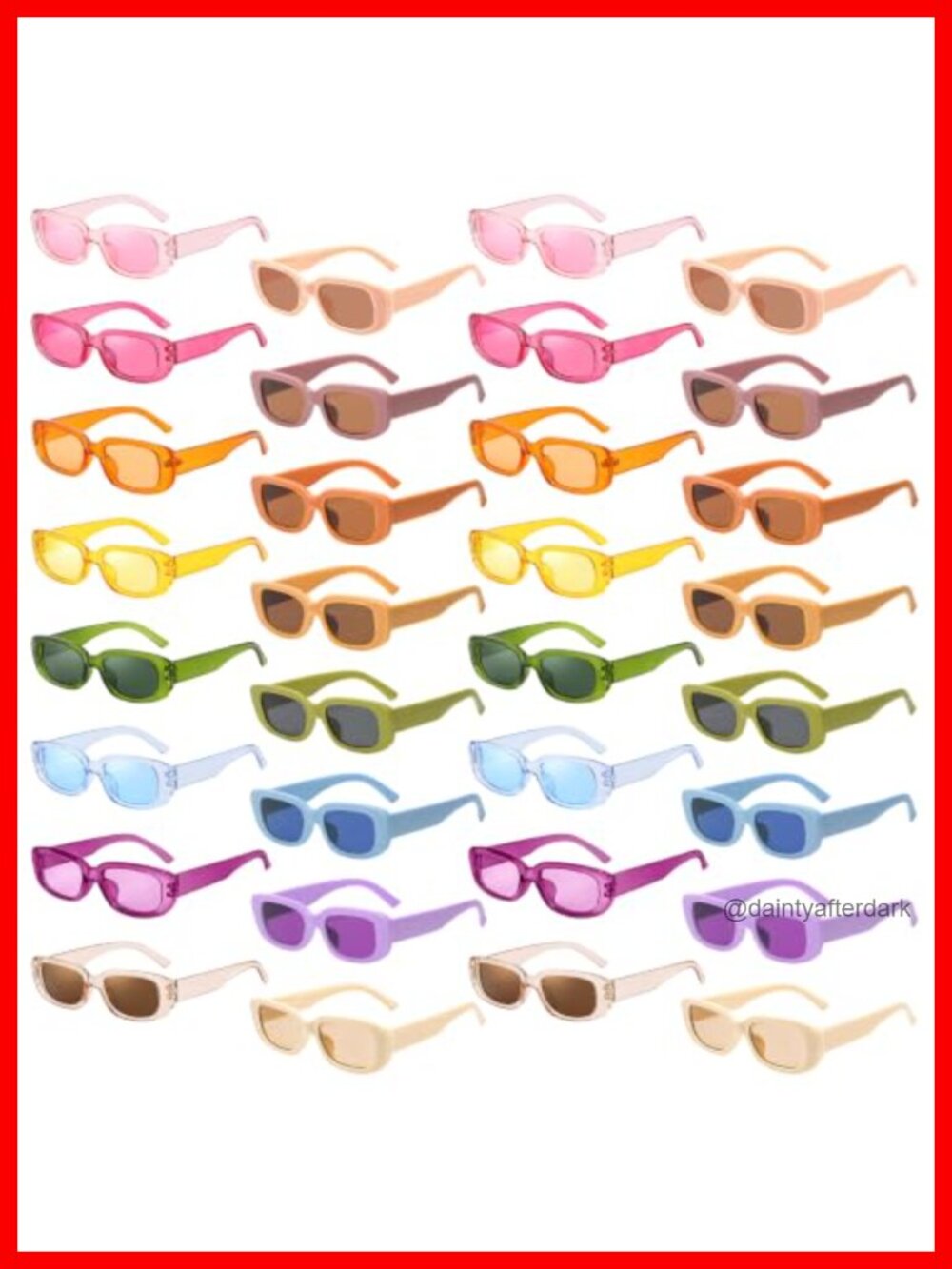 32 Pack Retro Rectangle Sunglasses Classic Square Eyewear Matte Clear Narrow